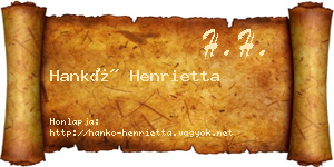 Hankó Henrietta névjegykártya